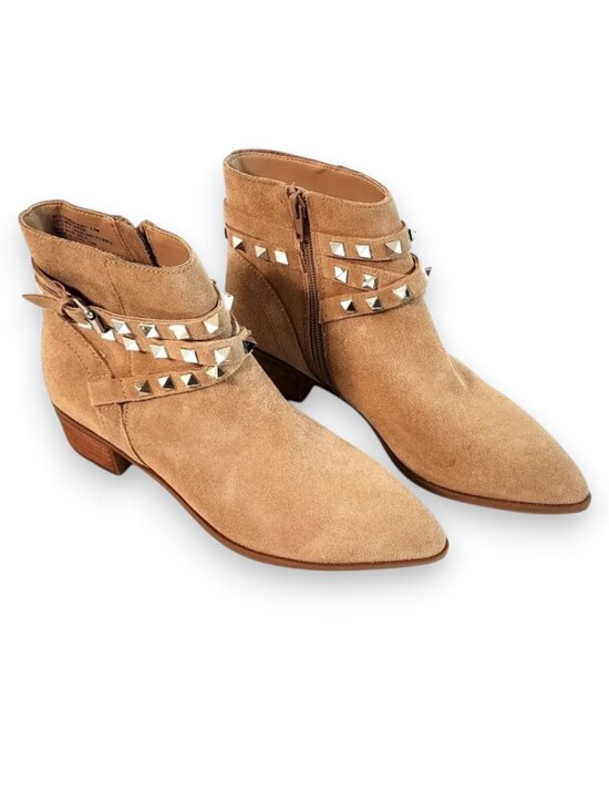 Steve Madden Shoes - Steve Madden Taupe Besto Studded Suede Western Ankle Block Heel Booties Size 5.5